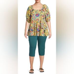 NWT Woman's 1X Puff‎ Sleeve Square Neck Babydoll Top